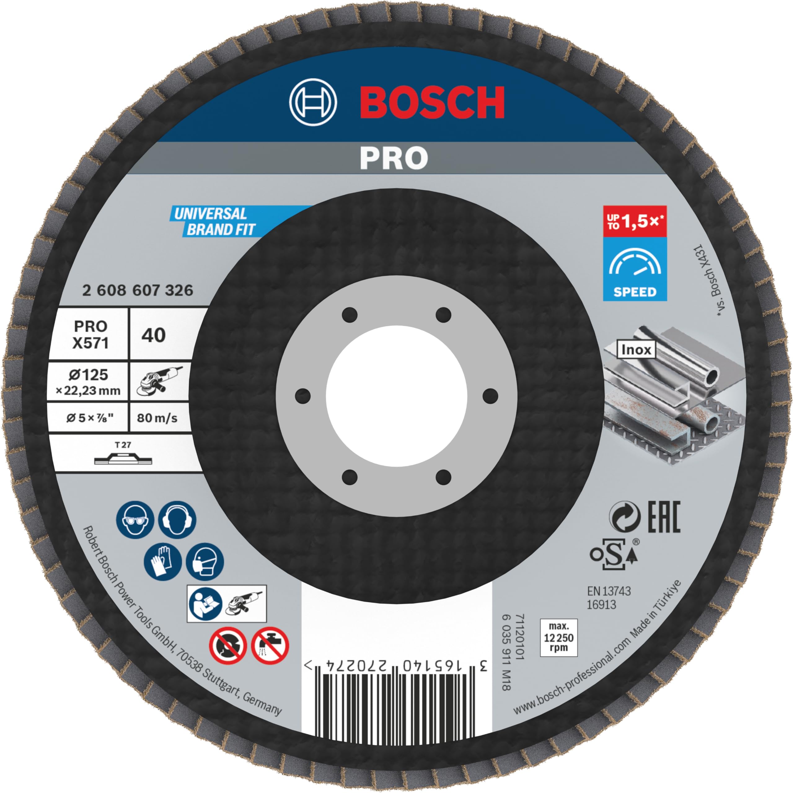 Bosch PRO X571 Best for Metal Straight Flap Disc 125mm 40g Pack of 1