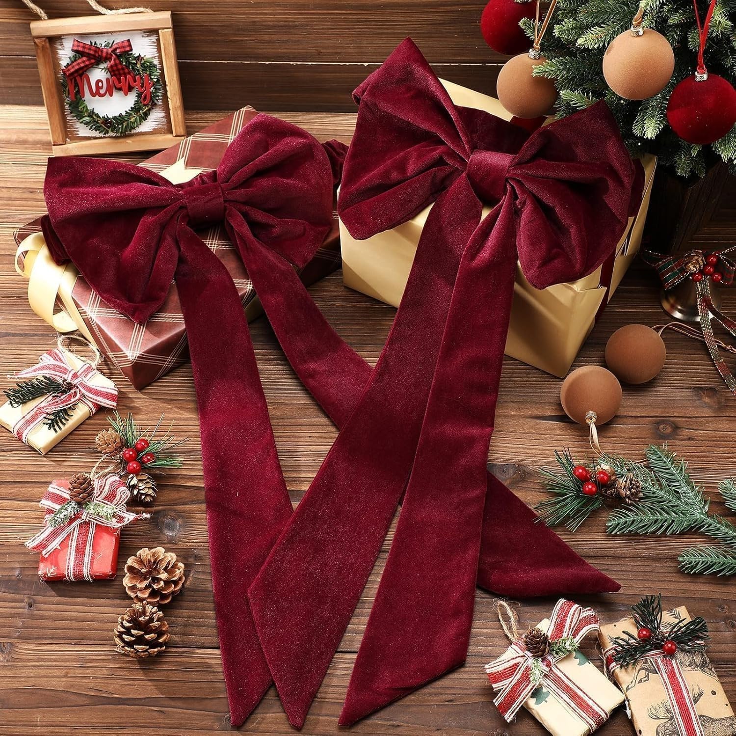 Fiocchi Natalizi per sedie, Fasce in Velluto Rosso con Elastico per Decorazioni di Matrimoni, Feste e Banchetti, coprisedie in Velluto Bordeaux da 30 x 75 cm per Decorazioni di Eventi festiv