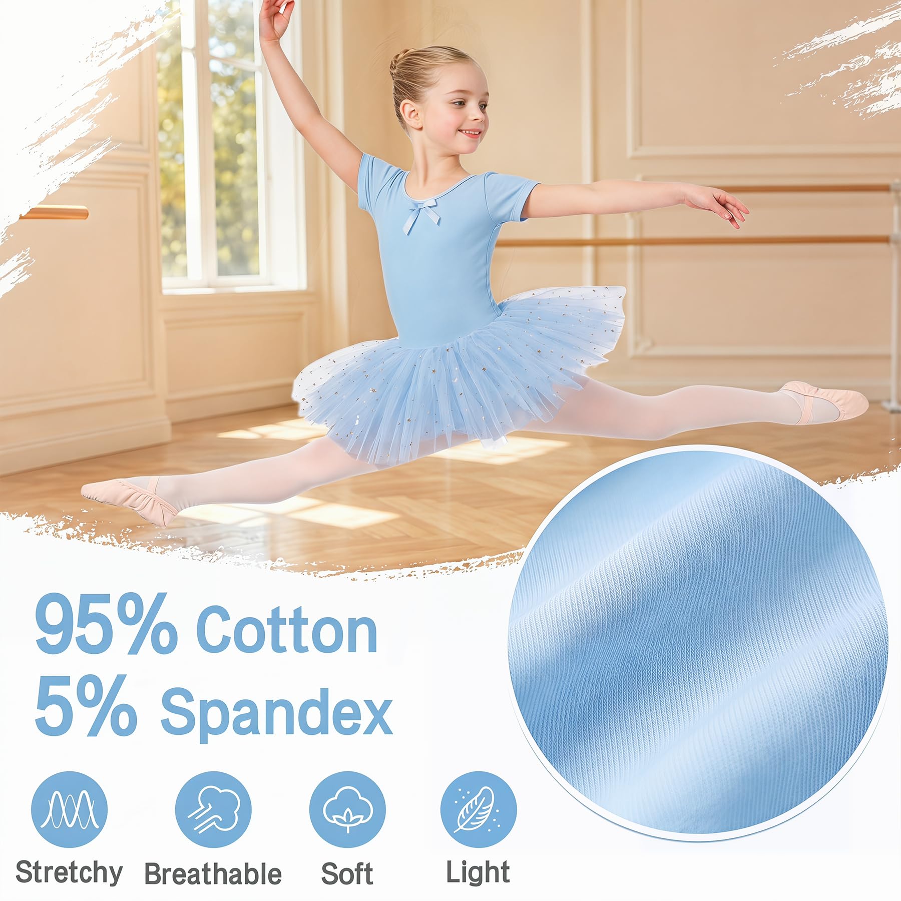 JinBei Vestido Ballet Niña Algodón Tutu con Lentejuelas Maillot Danza 2-9 Años