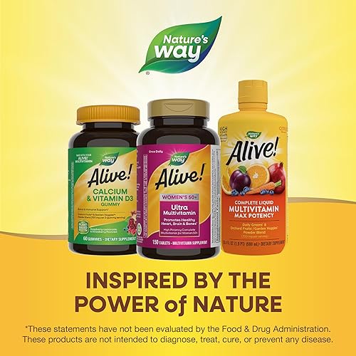 Miniatura 7 de Nature's Way ¡Alive! Multivitamínico completo 50+ Ultra Potency para mujer, fórmula de alta potencia, promueve la salud del corazón, el cerebro, los