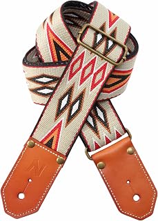 Nefelibata Cool Woven Guitar Strap - Cotton Guitar Straps with Thicked First Layer Vegetable Tanned Cowhide Leather Ends for Acoustic, Bass, Electric, Gift for Your Love Guitarists