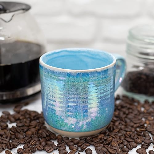 Miniatura 6 de Elanze Designs Juego de 4 tazas de café de cerámica de 17 onzas con esmalte iridiscente azul brillante
