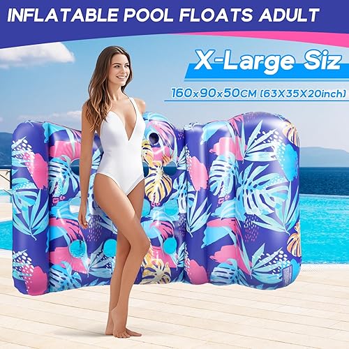 Miniatura 5 de Flotadores de piscina para adultos, silla de balsa flotante inflable con respaldo ajustable, portavasos para piscina, lago, fiesta en la playa,