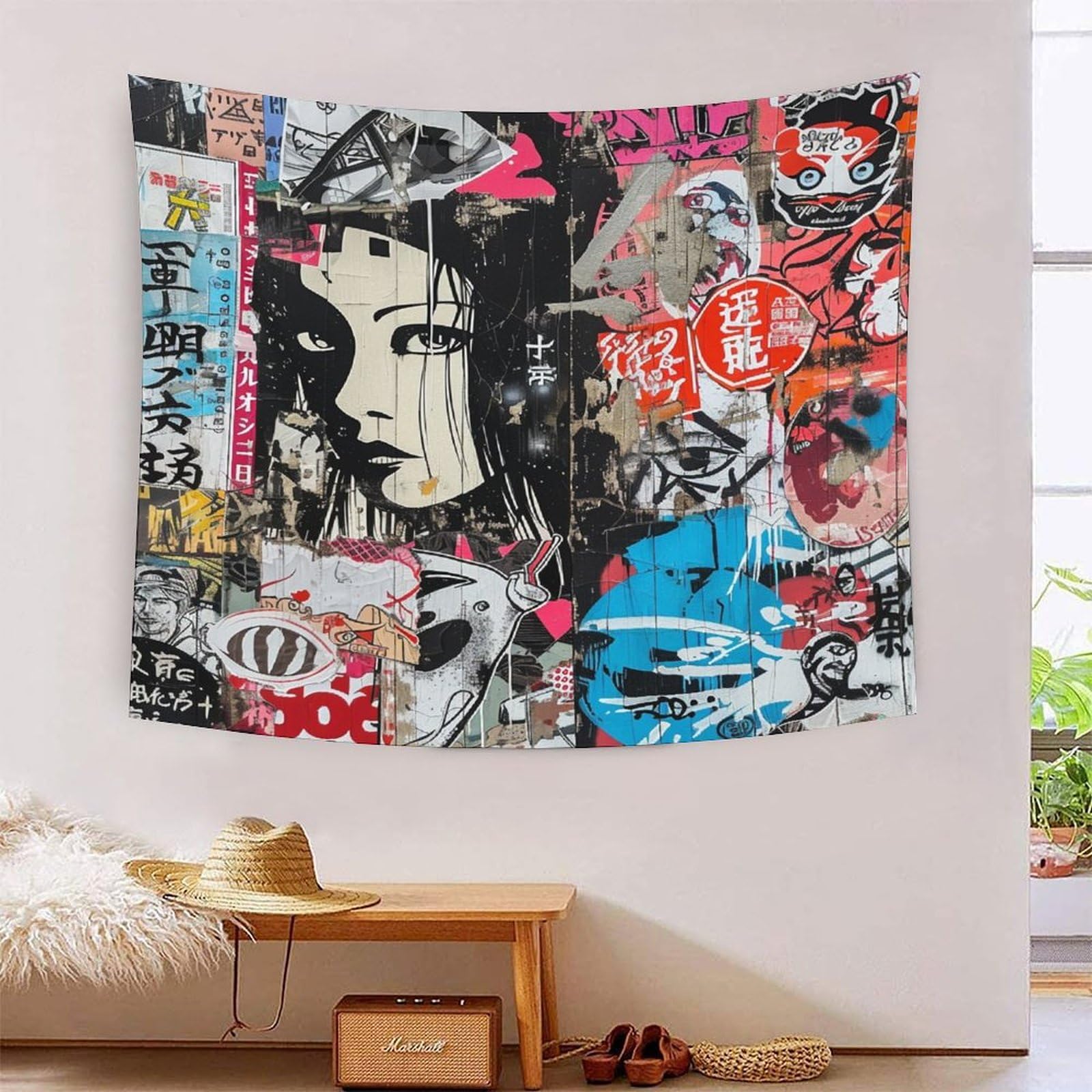 HLXZMCVBT 3D Japanese Graffiti Print Wall Blanket Home Decoration Bedding Poster Wall Art Tapestry Tapestry Wall Hanging Soft Polyester for Bedroom Living Room Dorm Decor 130cmx150cm