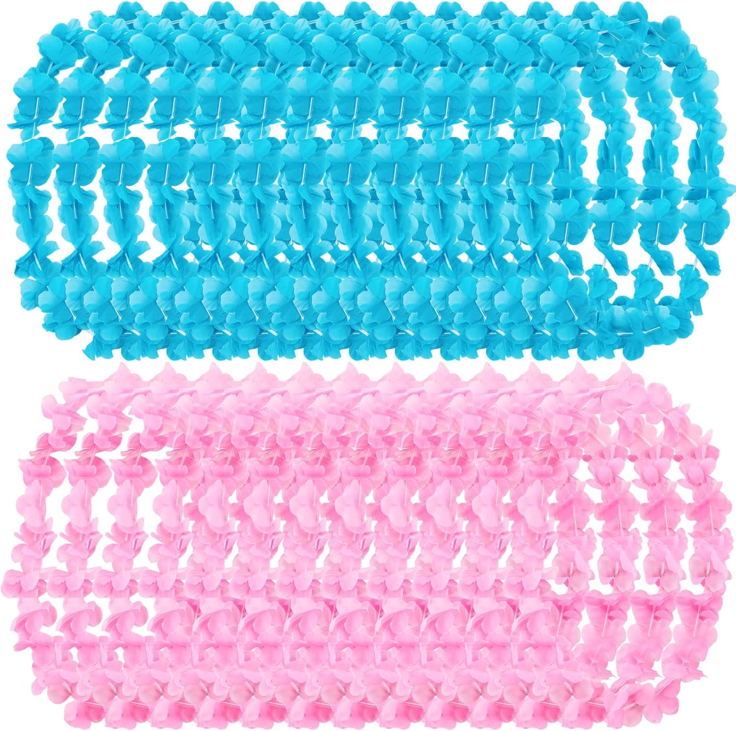 Tigeen 72 Pcs Halloween Christmas Hawaiian Flower Leis Flower Necklace Mexican Tropical Hawaiian Leis Decorations for Luau Holiday Party Favor(Pink, Blue)
