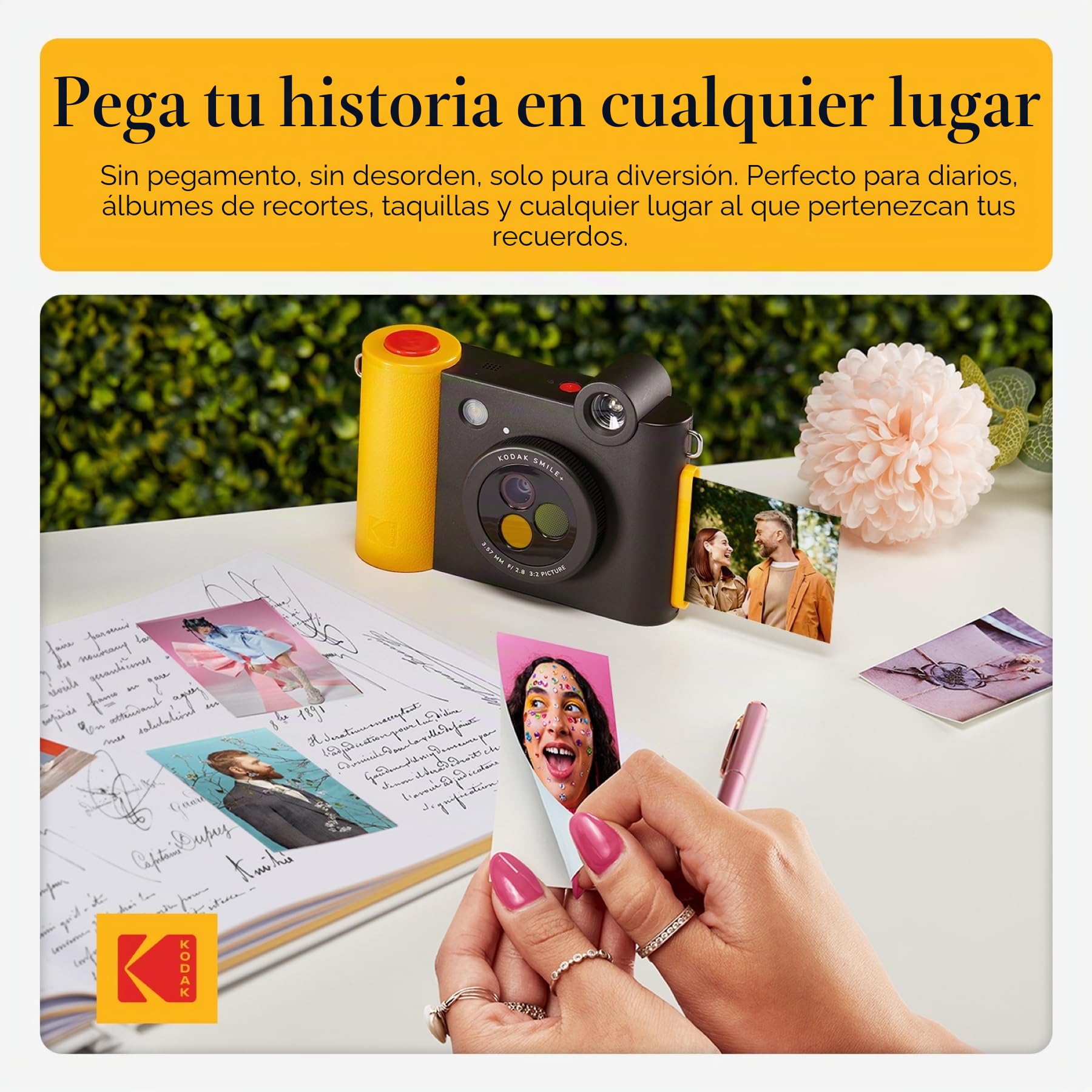 Kodak Smile+ Cámara Digital instantánea 2-en-1 y Impresora Bluetooth - 10MP, Lente giratoria con Efectos, Fotos Adhesivas Zink 2x3”, Imprime Desde App en Dispositivos Inteligentes - Negro