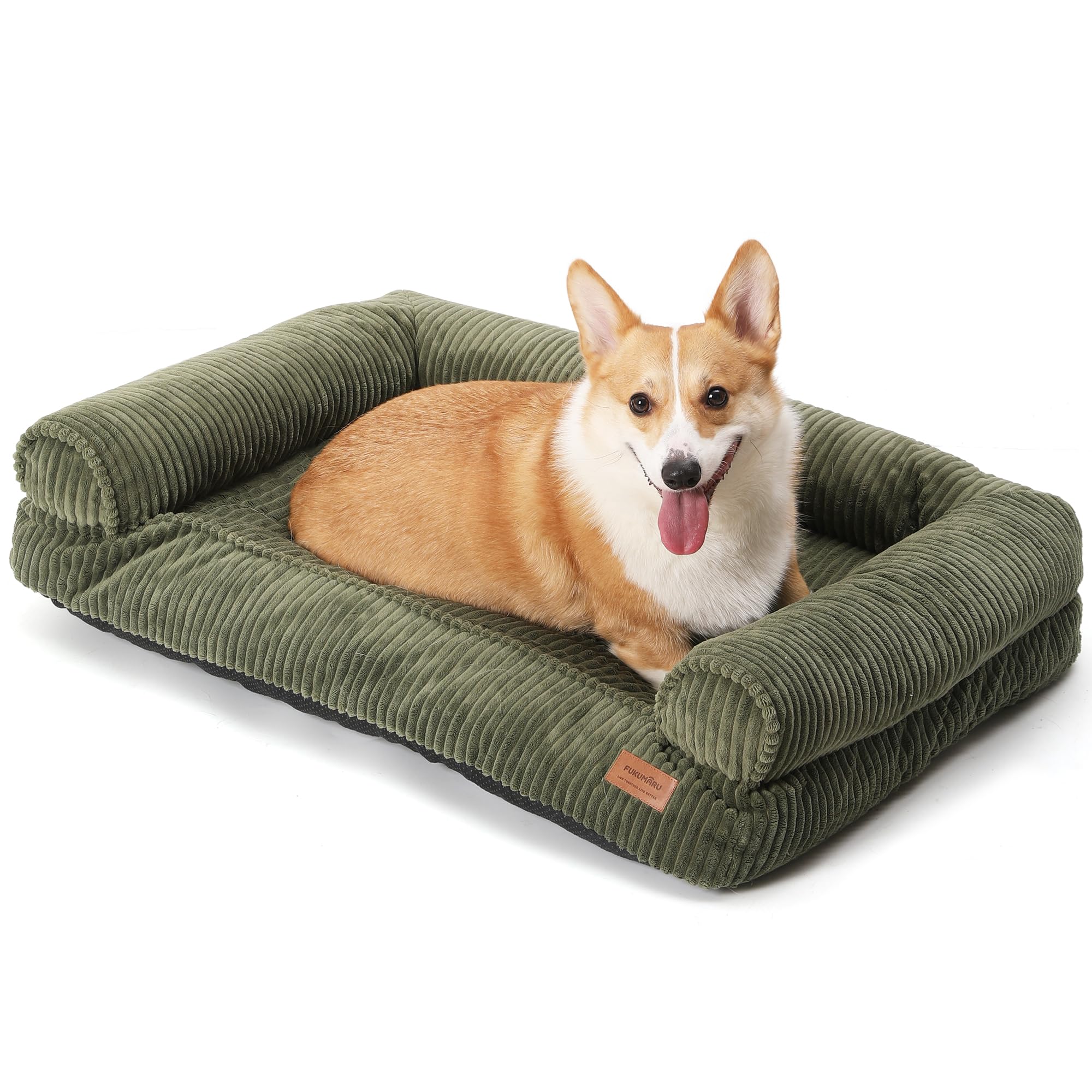 سرير أريكة القطط من فوكومارو، سرير مريح للقطط للاستخدام الداخلي مع غطاء قابل للإزالة والغسيل، سرير داعم ولطيف ومضاد للانزلاق للكلاب الصغيرة، 69 سم، مقاس متوسط M، أخضر