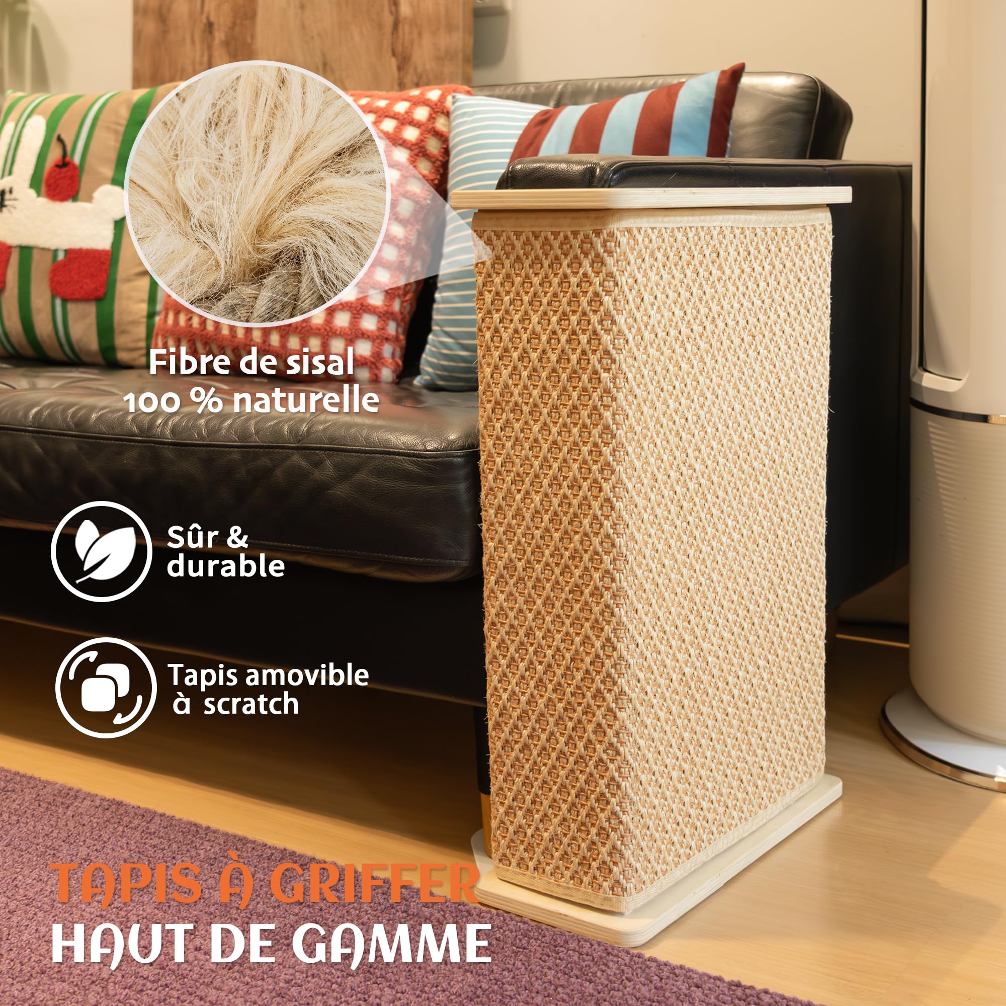 PETKARAY Grattoir d'angle pour chat - 61 cm - En sisal - Protection contre les griffes de chat - Protection contre les griffes de chat - Pour chat