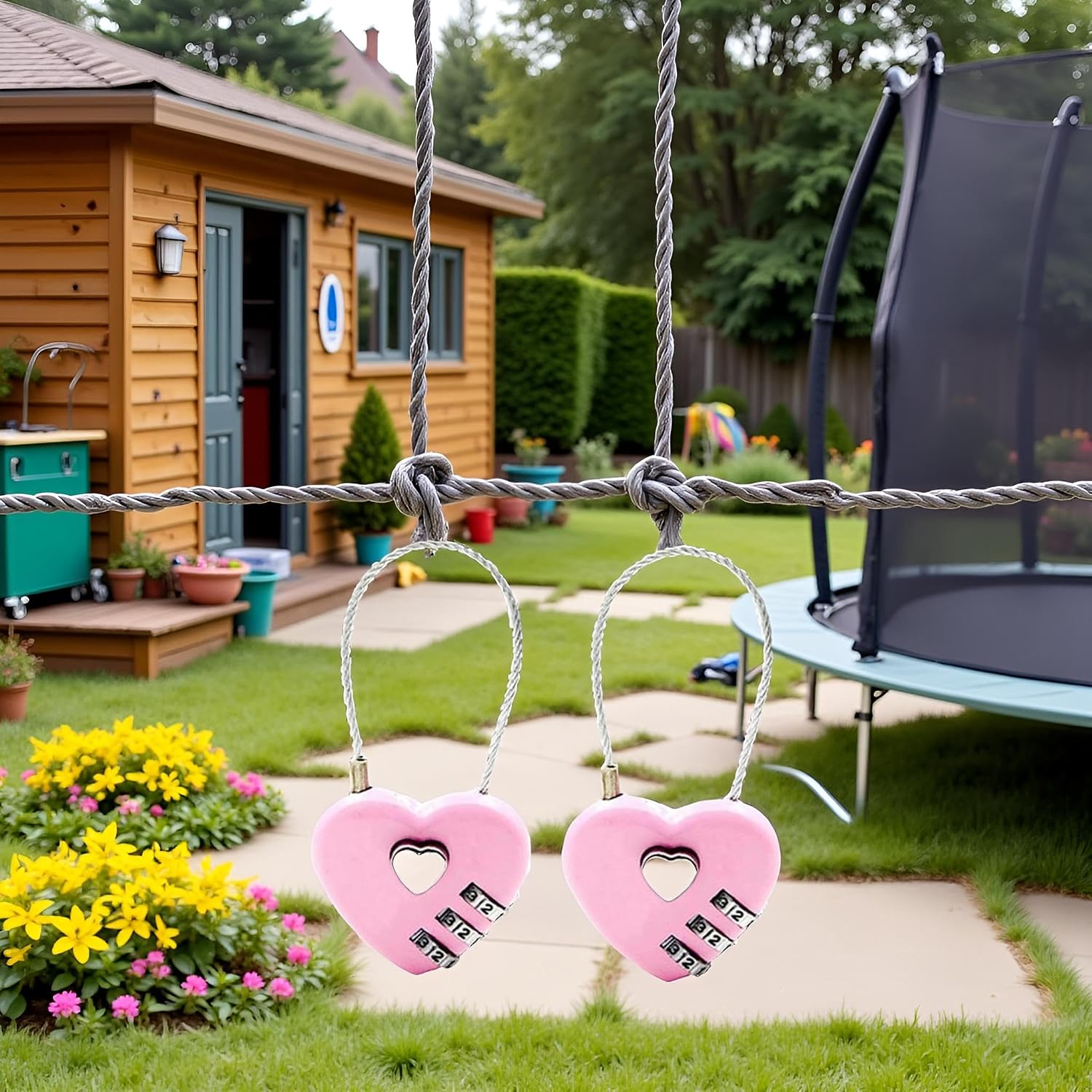 2Pcs Pink Combination Lock, 3 Digit Heart Shaped Wire Rope Padlock for School Gym Locker, Sports Locker, Fence, Toolbox, Case, Hasp Storage Combination Padlocks