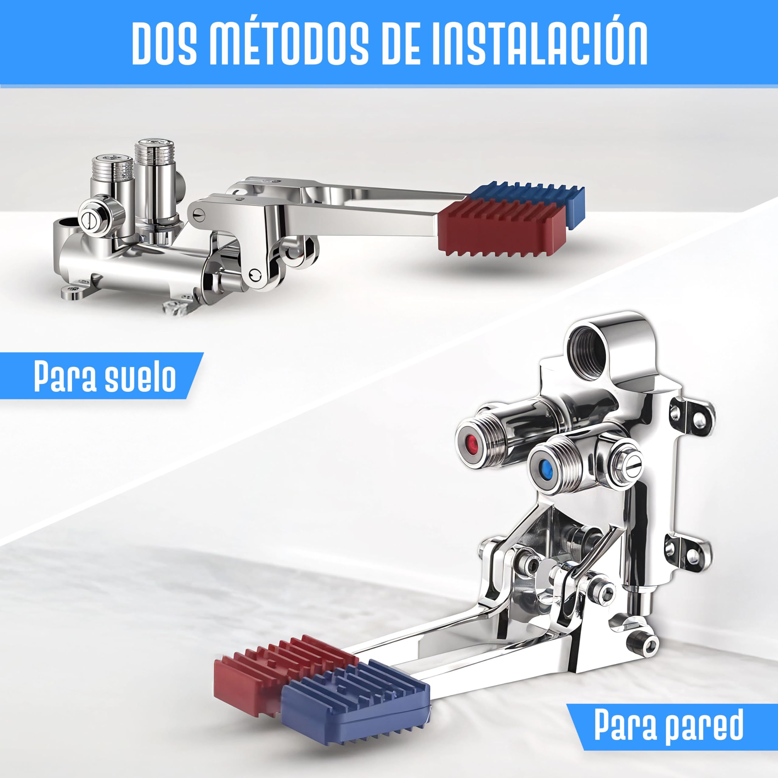 Grifo de Pedal Mezclador Doble (Agua Fría y Caliente) para Fregadero/Lavamanos – Ideal para Cocina, Baño e Industria Hostelería