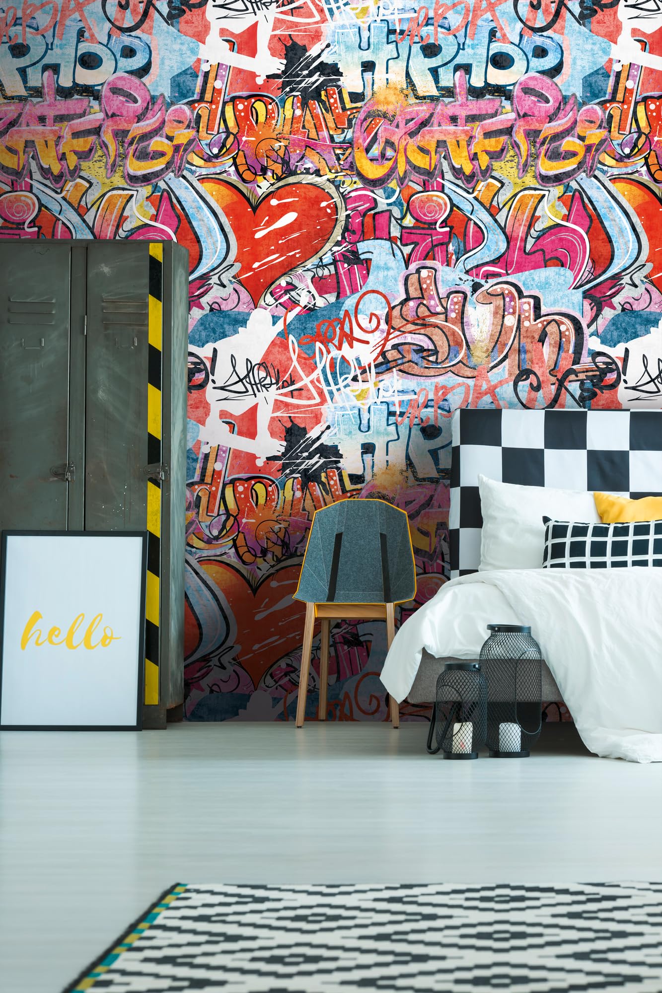 A.S. Création papier peint intissé à motif pour enfants en multicolore – papier peint avec graffiti 8,80 x 0,53 m – 770631