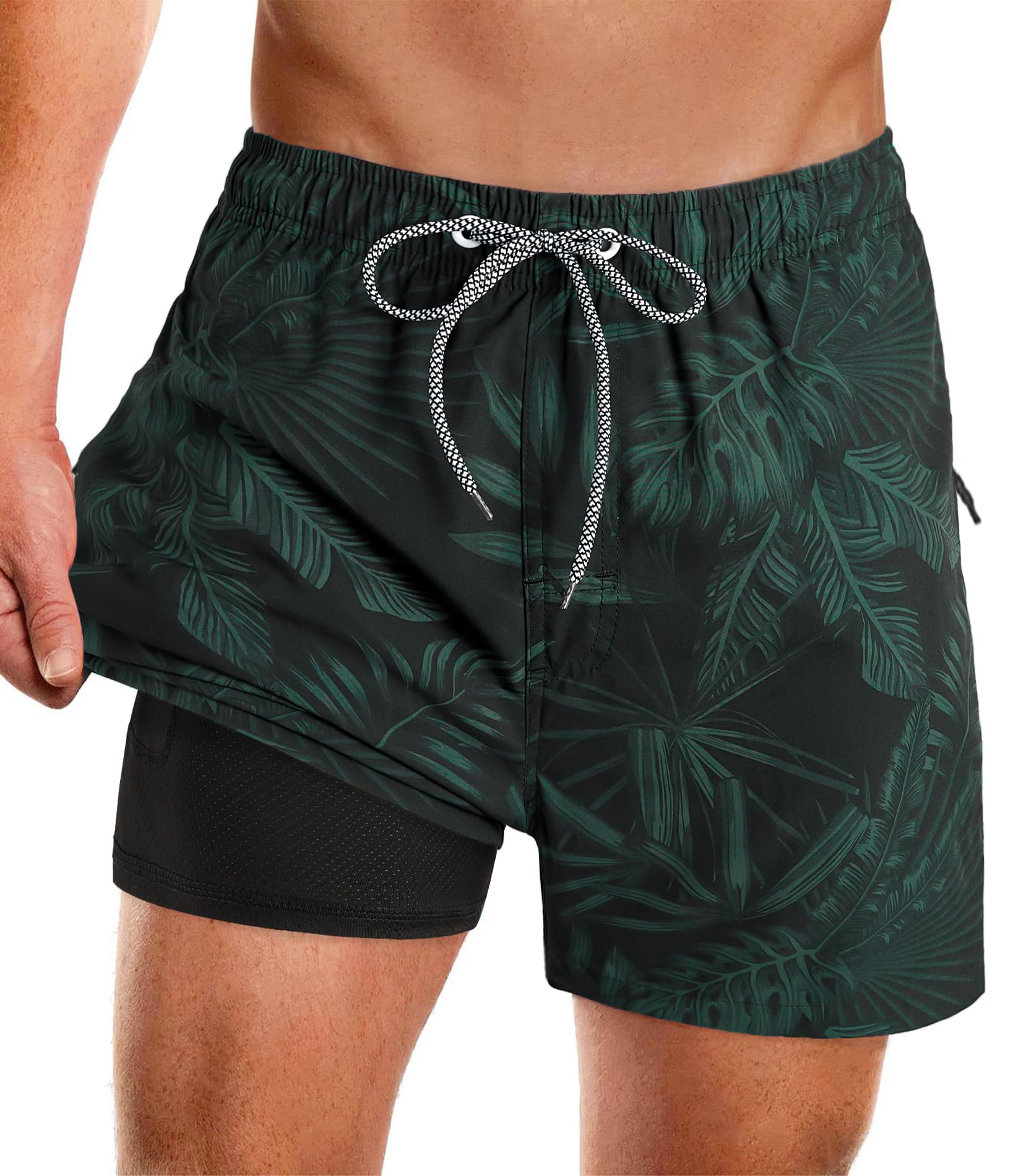 APTRO Herren Badeshorts Badehose mit Innenhose Schnelltrocknend Boardshorts mit Reißverschlusstaschen Sport Shorts