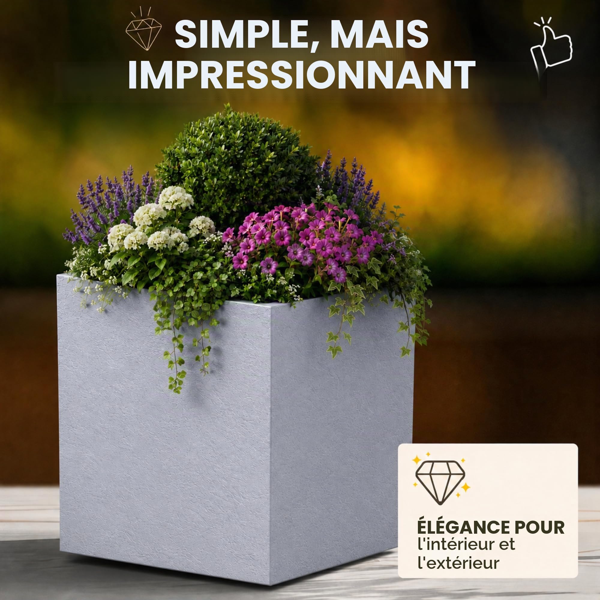 Ondis24 Pot de fleurs avec réservoir d'eau Vulkan 40, résistant à l'hiver (Gris clair)