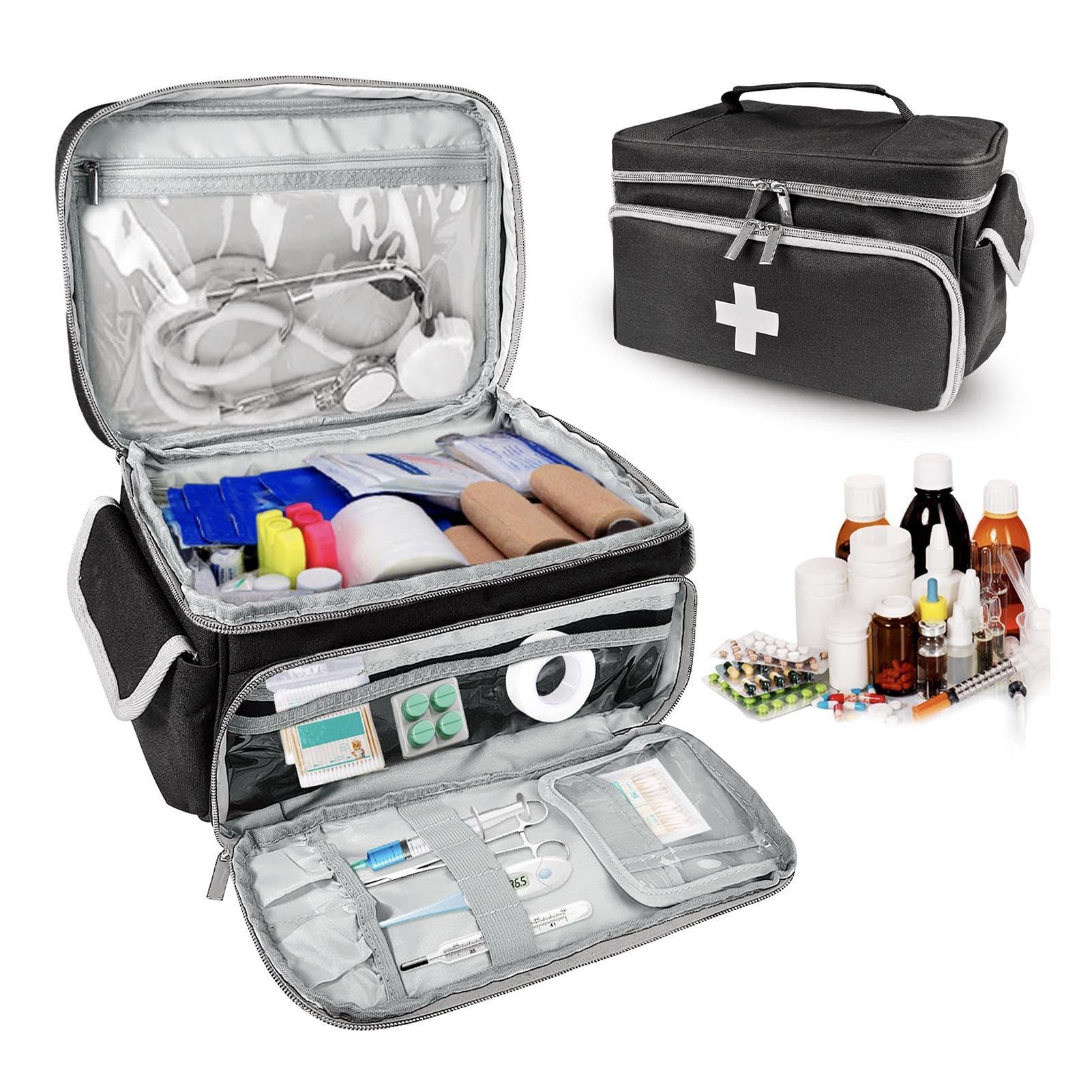 Home Health Sac d'infirmière, sac d'allaitement pour infirmière, sac de pharmacie de voyage | Sac de rangement vide pour étudiants en infirmière, médecins, travail d'infirmière portable, Noir , Voir
