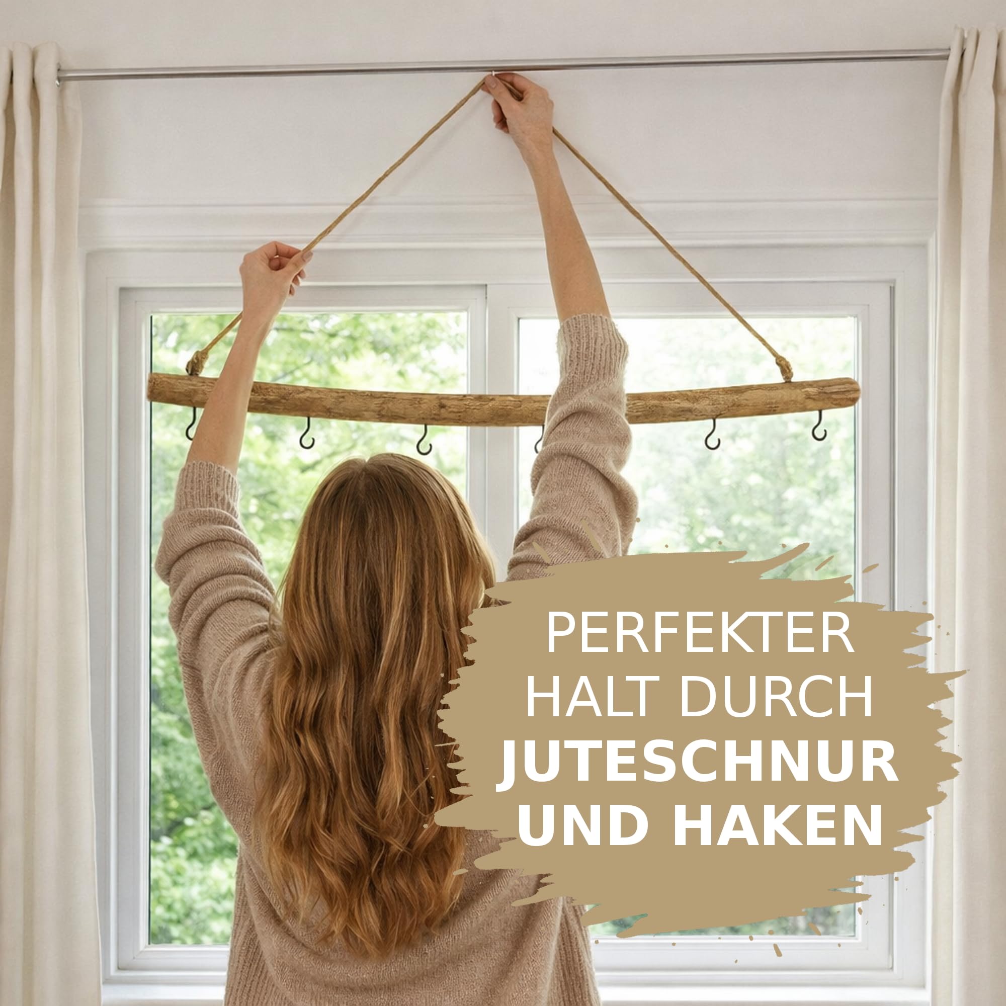NaDeco Deko-AST zum Aufhängen 50 cm, 5 Haken, mit Kordel