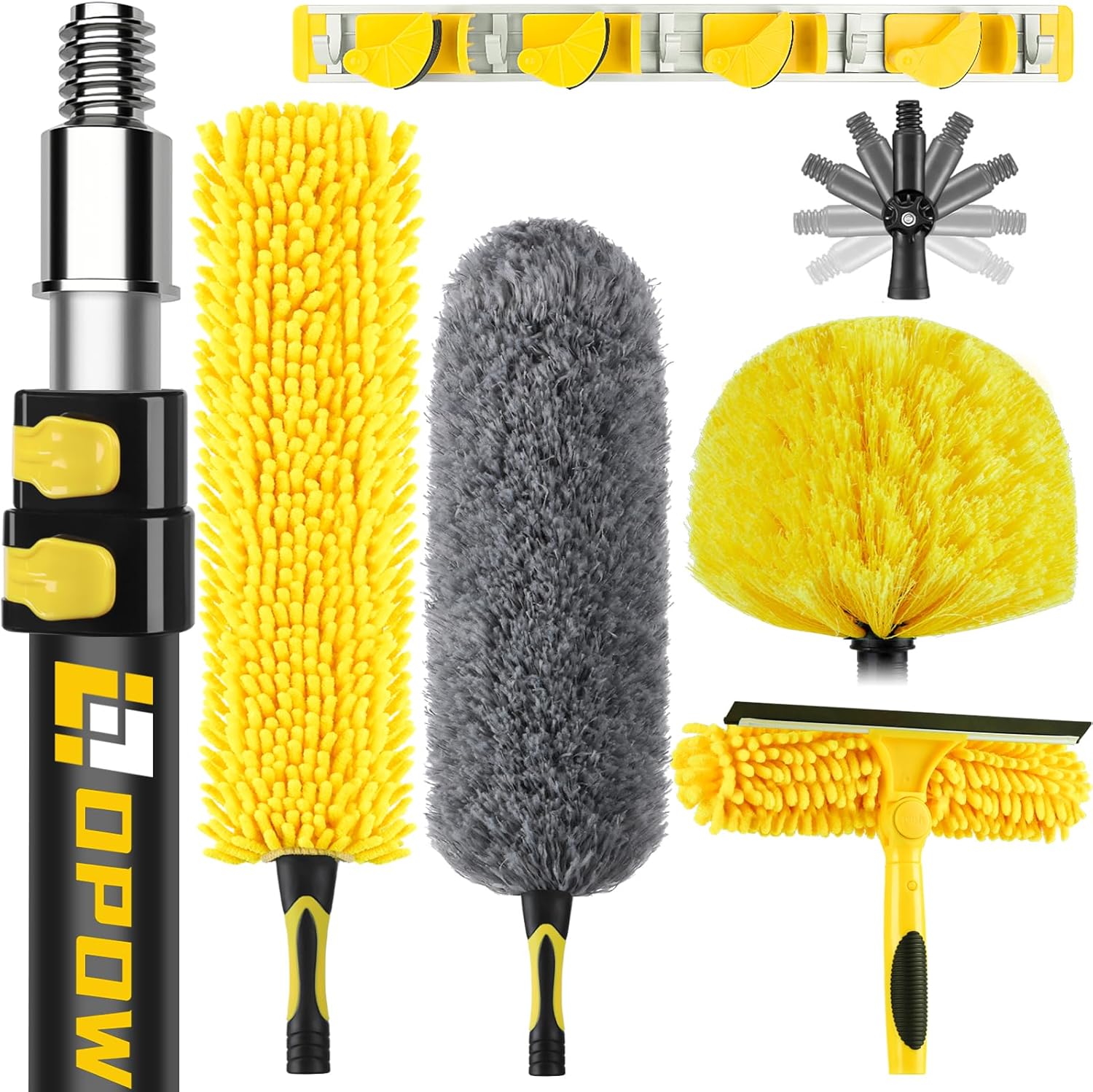 20 Foot High Ceiling Duster Kits with 5-12ft Heavy Duty Extension Pole, High Reach Duster for Cleaning,Microfiber Feather Duster,Cobweb Duster,Ceiling Fan Duster,Window Squeegee & Cleaner 12 feet