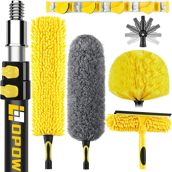 20 Foot High Ceiling Duster Kits with 5-12ft Heavy Duty Extension Pole, High Reach Duster for Cleaning,Microfiber Feather Duster,Cobweb Duster,Ceiling Fan Duster,Window Squeegee & Cleaner