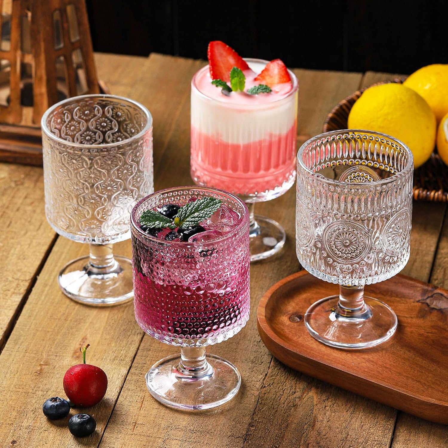 WHJY Cute Wine Glasses Set of 4, Cute Cocktail Glasses, 8 oz Vintage Glasses, Short Stem Wine Glasses - Pearl - Image 7