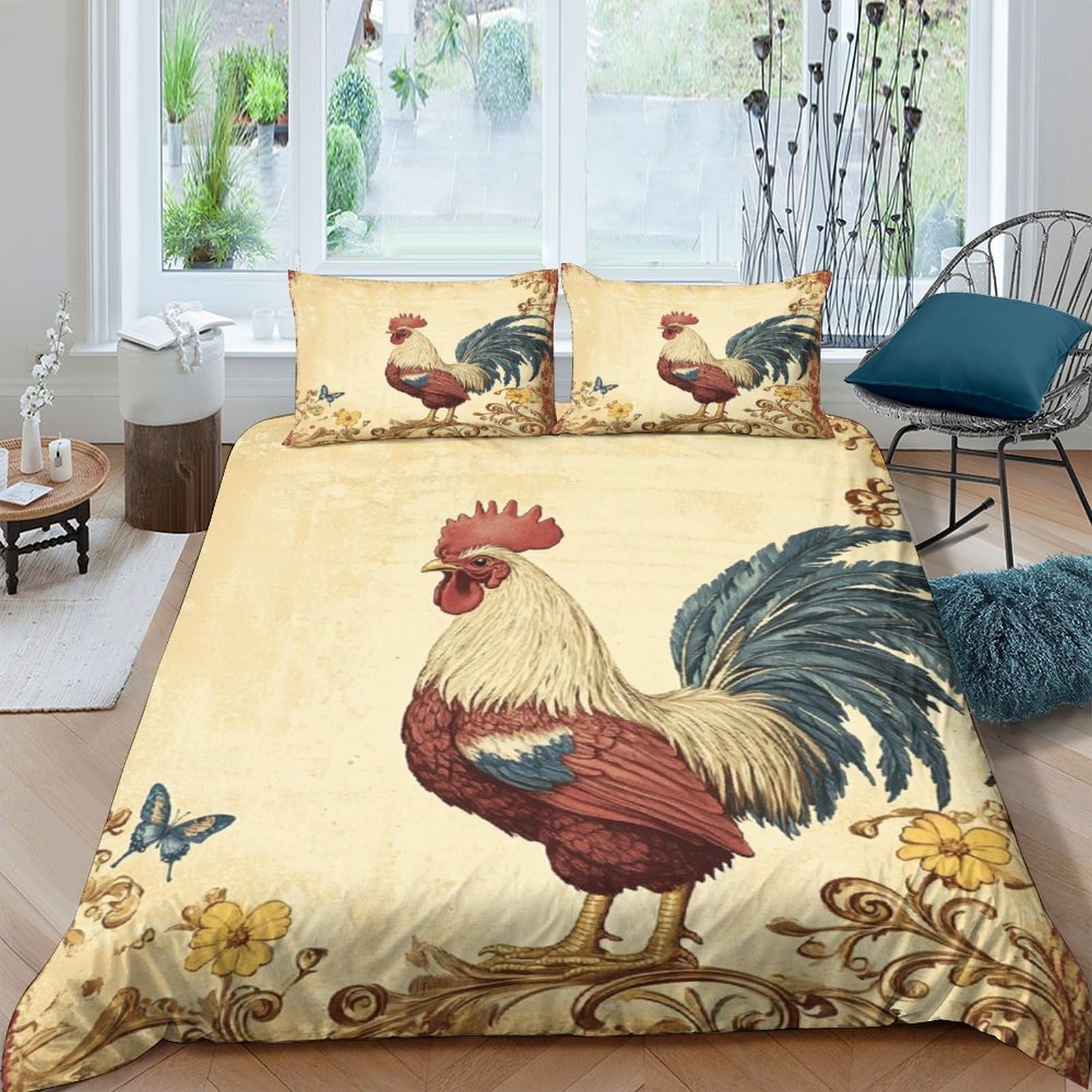 Ctjqhvkz Style-5 3D Printed Rooster Country Fitted Sheet Microfiber Soft Anti-Slip Mattress Cover Farmhouse Decor Bedroom Single（135X200cm）