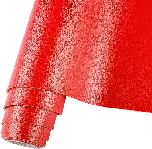 Rollo de hojas de piel sintética color rojo liso liso de 12 x 53 pulgadas, muy adecuado para hacer manualidades, aretes de cuero, lazos, costura
