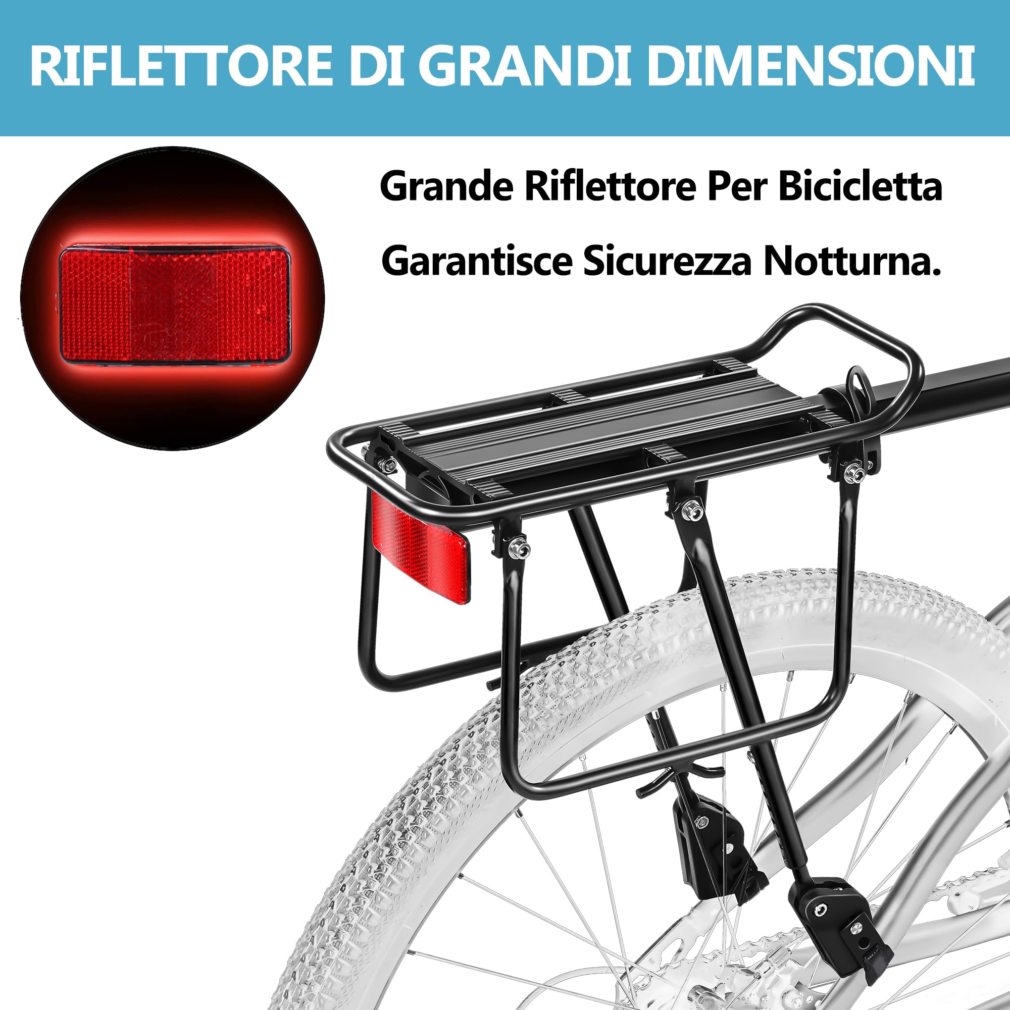 Portapacchi Posteriore per Bici, Portapacchi per Bici da Carico, Morbida Imbottitura Sospesa, Grandi Paratie di Protezione e Riflettenti, Regolabile, Universale, Adatto per Telai da 24" a 29