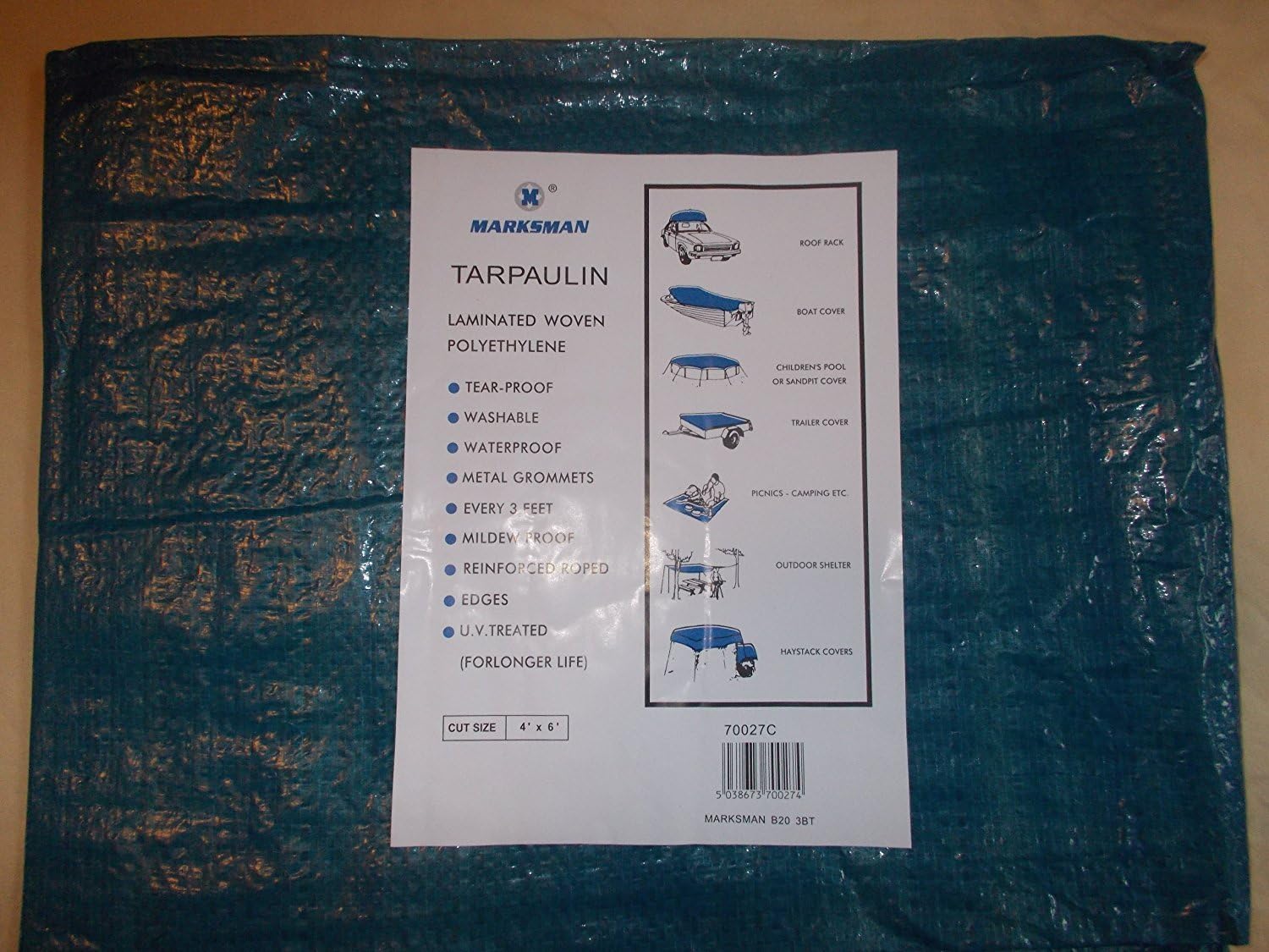 theallroundstore Waterproof 6' x 4' Tarpaulin, Tarp, Suitable for Camping or Fishing