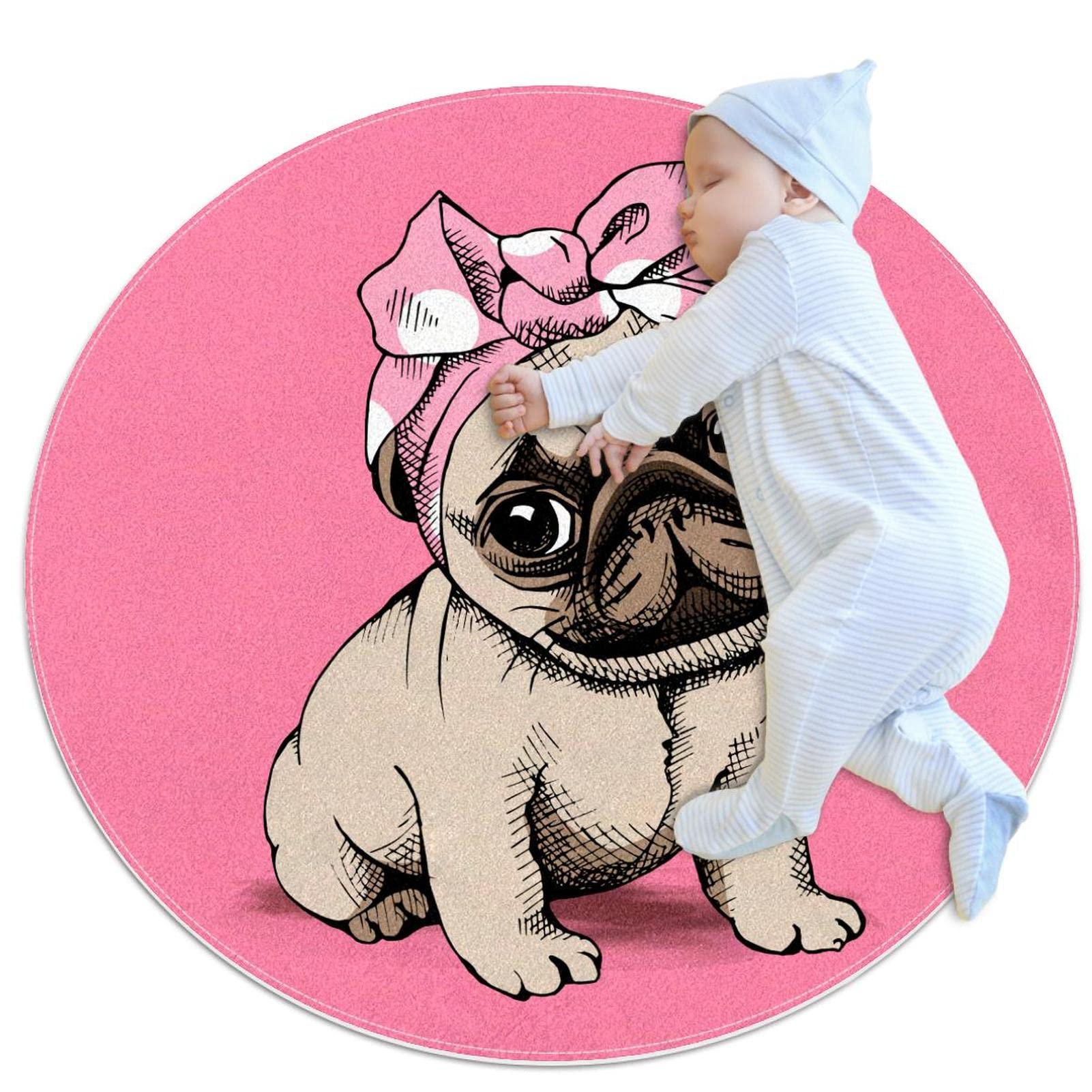 Tapis de salle de bain rond 1m antidérapant rose pour chambre