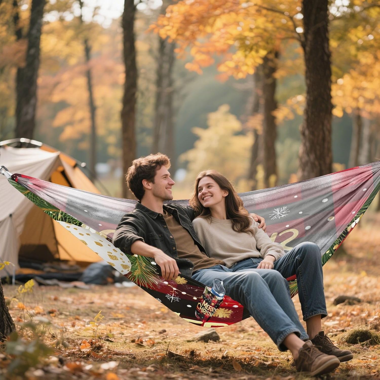 ALAZA Christmas Checked Camping Hammocks Single or 2 Person 500 lbs Portable Parachute Travel Hammock w/Tree Straps for Hiking Backpacking Indoor Outdoor