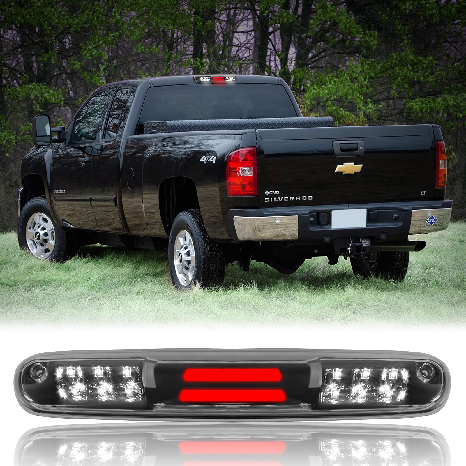 3rd Third Brake Light LED Compatible with 07-13 Chevy Silverado/GMC Sierra 1500 2500HD 3500HD High Mount Stop Third Center Cargo Rear Brake Light Bar Taillight (Clear)