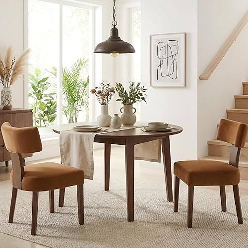 Miniatura 34 de Wahson Juego de 2 sillas de comedor estilo granja, sillas de cocina modernas de mediados de siglo tapizadas en carbón con patas de madera negra,