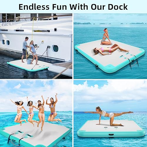 Miniatura 5 de Muelle flotante inflable Plataforma de muelle flotante balsa de isla con superficie antideslizante para piscina, playa, océano