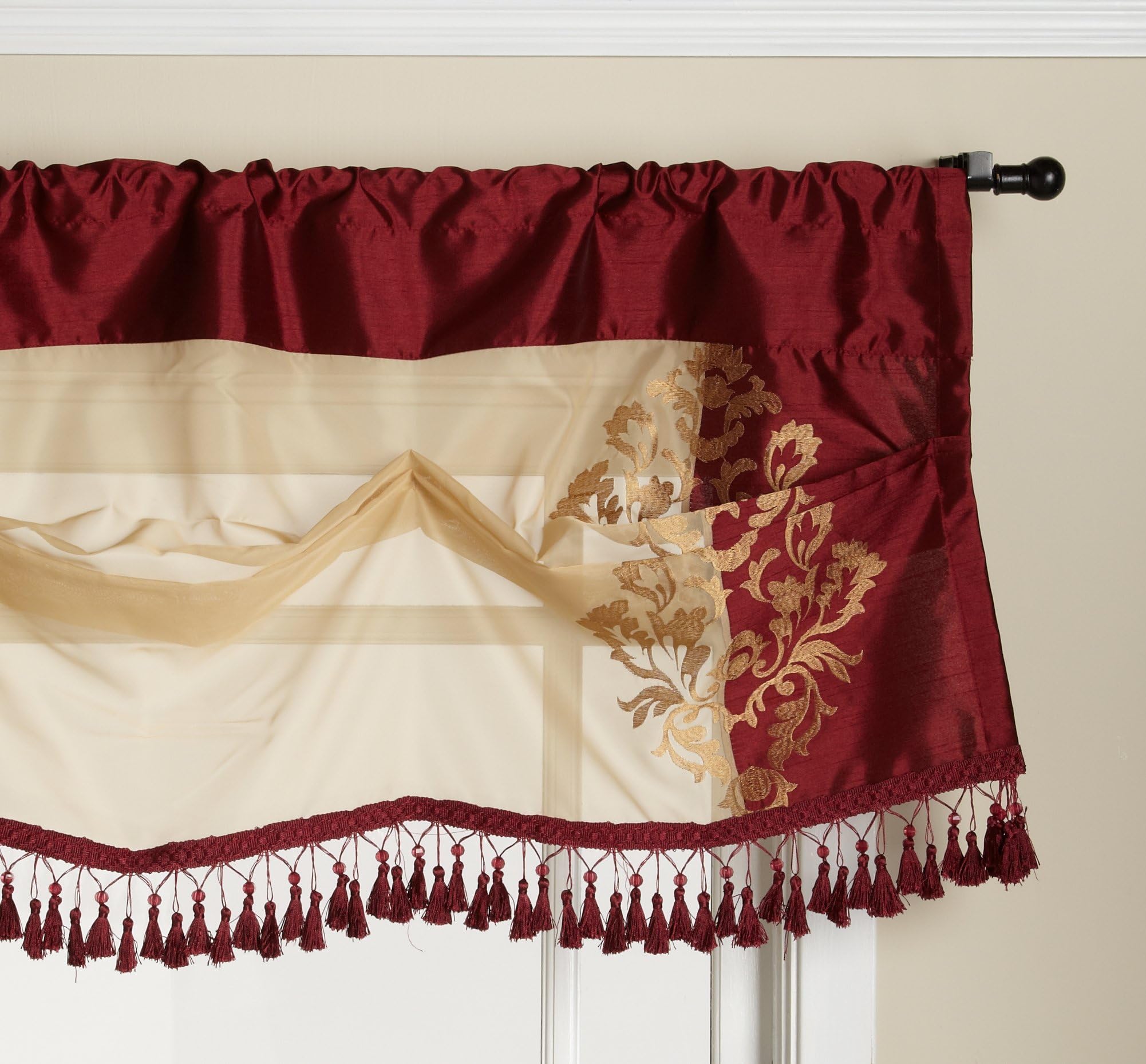 Regal Home Danbury 54-Inch by 20-Inch Embroidered Tuck Window Valance, Burgundy
