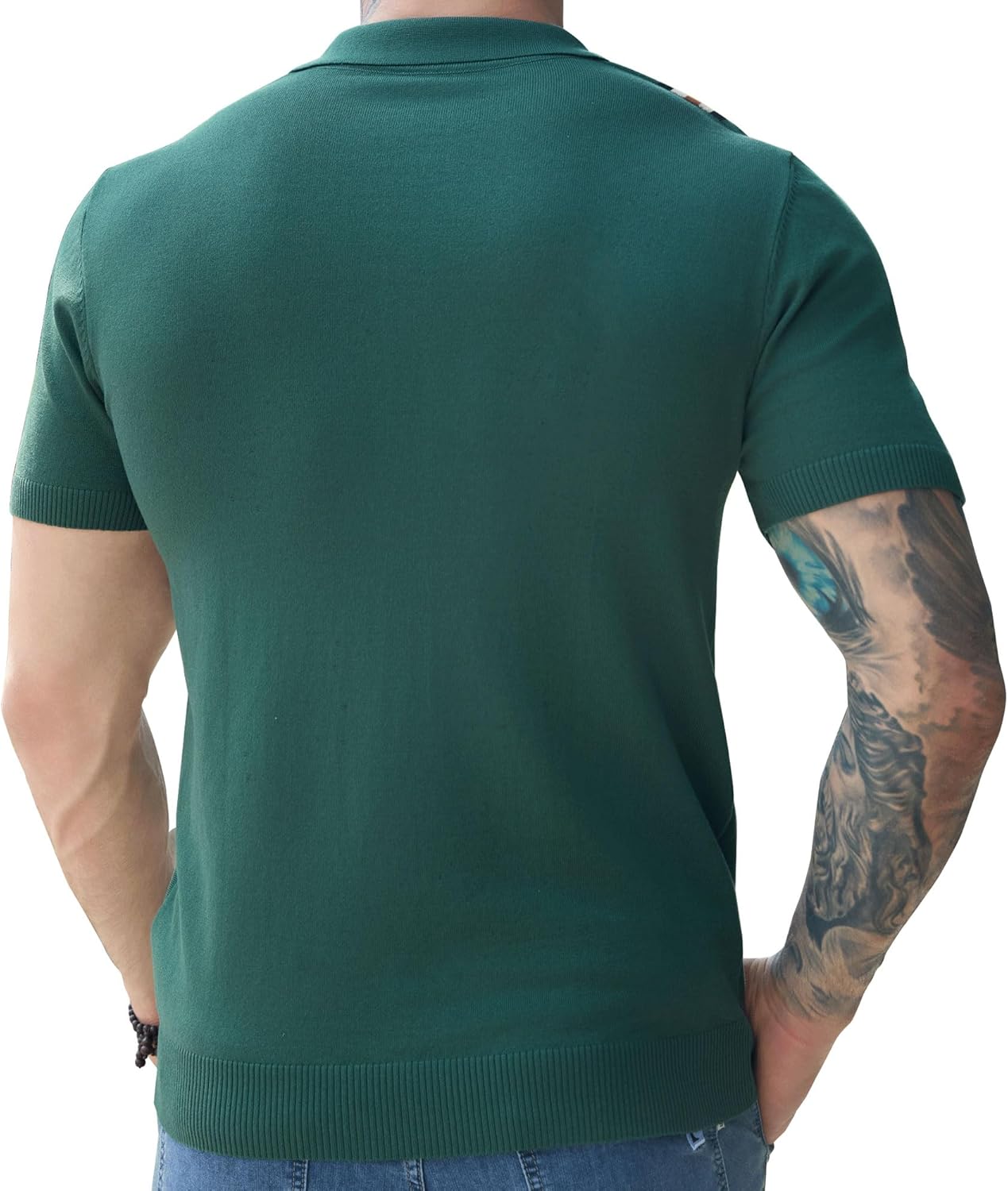 Knit Button Down Shirt Men- Men's Vintage Knit Polo Shirt- 70s Short Sleeve Retro Polo Shirts Vertical Stripes for Casual - Image 2