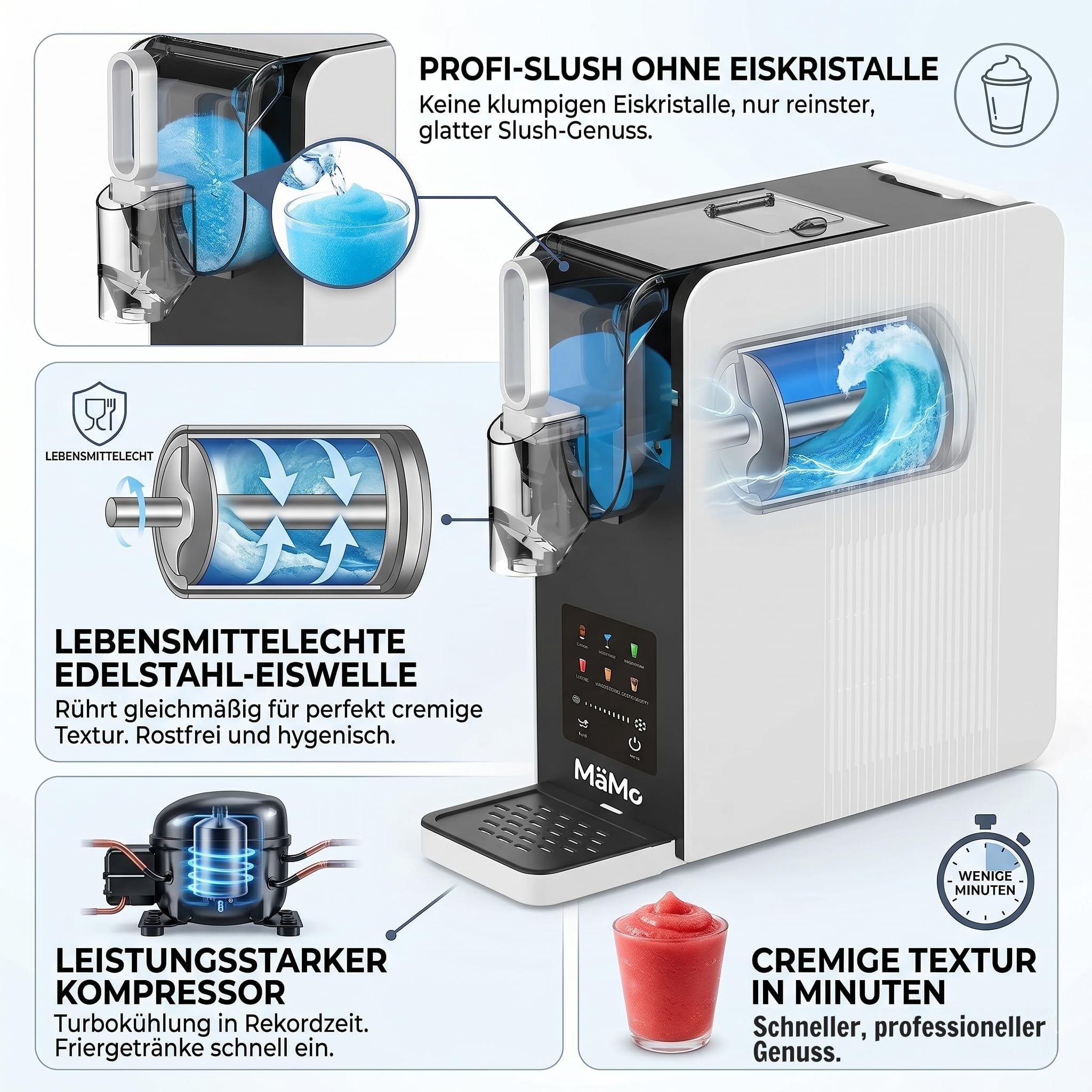 6-in-1 Slush Maschine für Zuhause - 2L Frozen Drink Maker mit Touchscreen & Turbo-Kühlung - Slushie Maker ohne Eis mit Rezeptur-Erkennung & Selbstreinigung für Cocktails & Smoothies