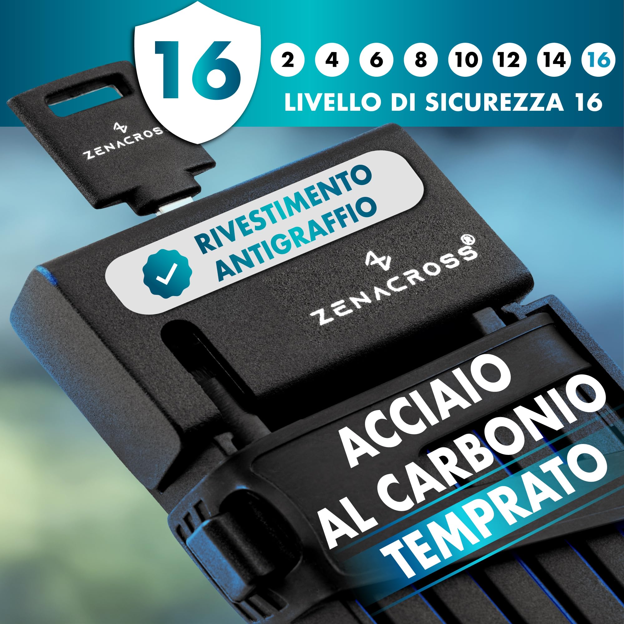 Lucchetto Bicicletta Antifurto Alta Sicurezza - Lucchetto per Bicicletta Acciaio Temprato e Supporto