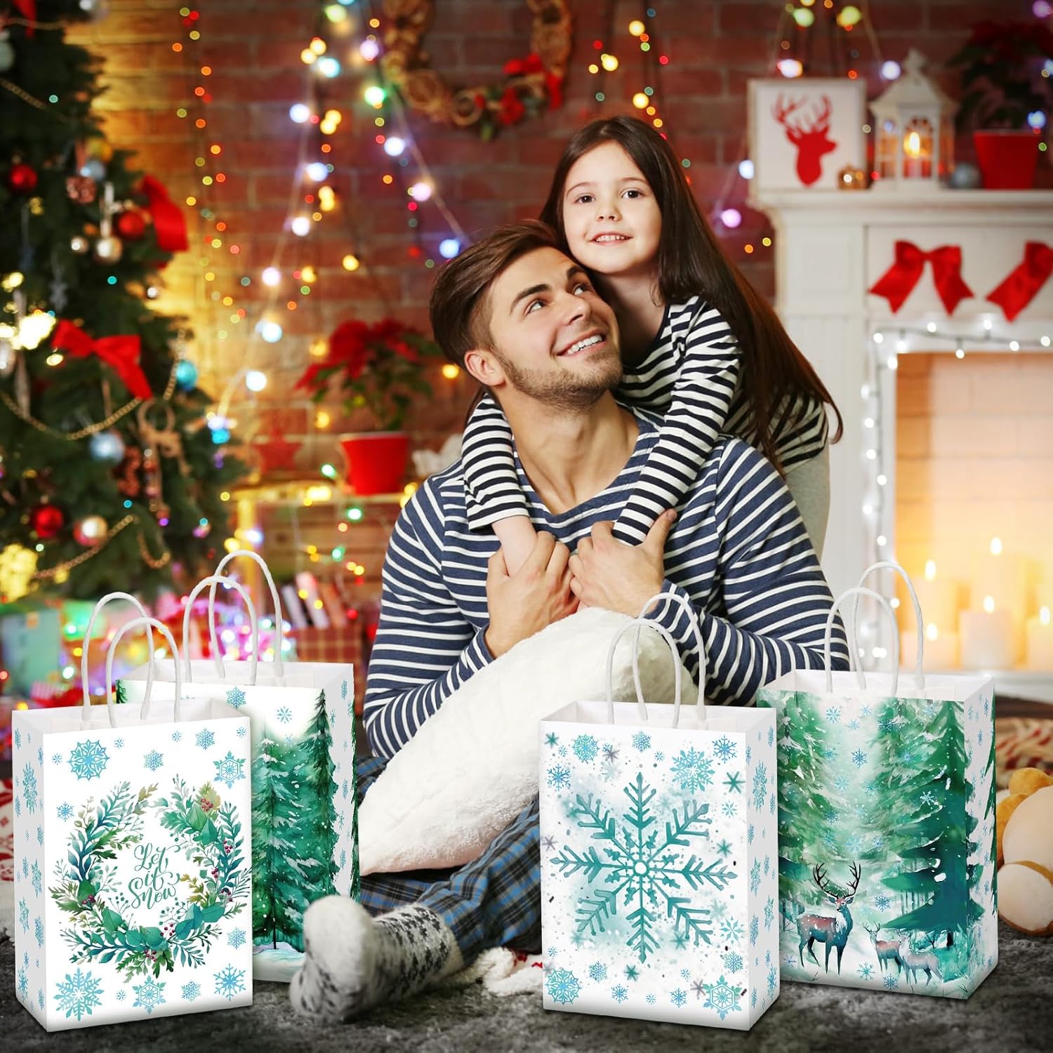 Yeaqee 24 Pcs Christmas Paper Gift Bags Winter Snowflake Goodie Bags with Handle Snowflake Party Favor Pouches Christmas Candy Treat Totes for Holiday Party Supplies - Image 4