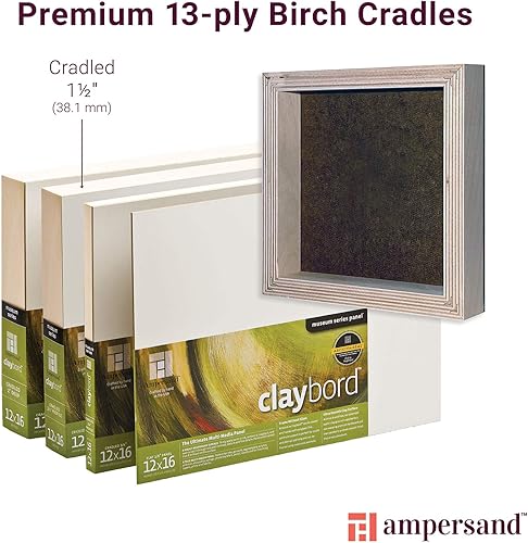 Miniatura 5 de Ampersand Art Supply Panel de pintura de madera Serie Museo Claybord, 16" x 20", 1-12" Perfil con cuna