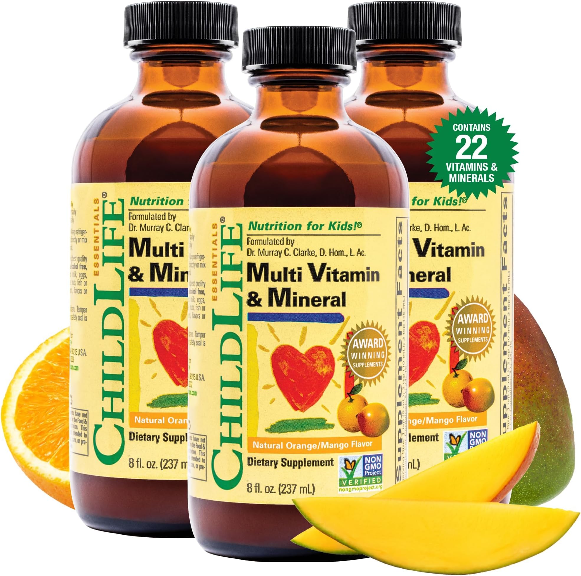 Kids Multivitamin & Mineral - Kids Vitamins, Liquid Multivitamin for Kids, Toddler Multivitamins, Liquid Vitamins, Baby Multivitamin - Natural Orange & Mango, 8 Fl Oz (Pack of 3)