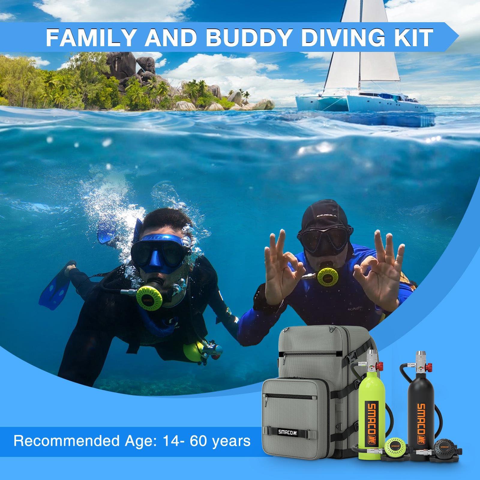 Compressore D'Aria Subacqueo Portatile - Sistema Di Respirazione Con Autonomia 5.5 Ore | Attrezzatura Per Immersioni Senza Bombola