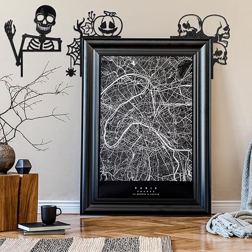Miniatura 6 de Sintuff Paquete de 3 decoraciones de Halloween para baño, decoración de puerta, esqueleto, negro, decoración de gabinete de madera, letrero de