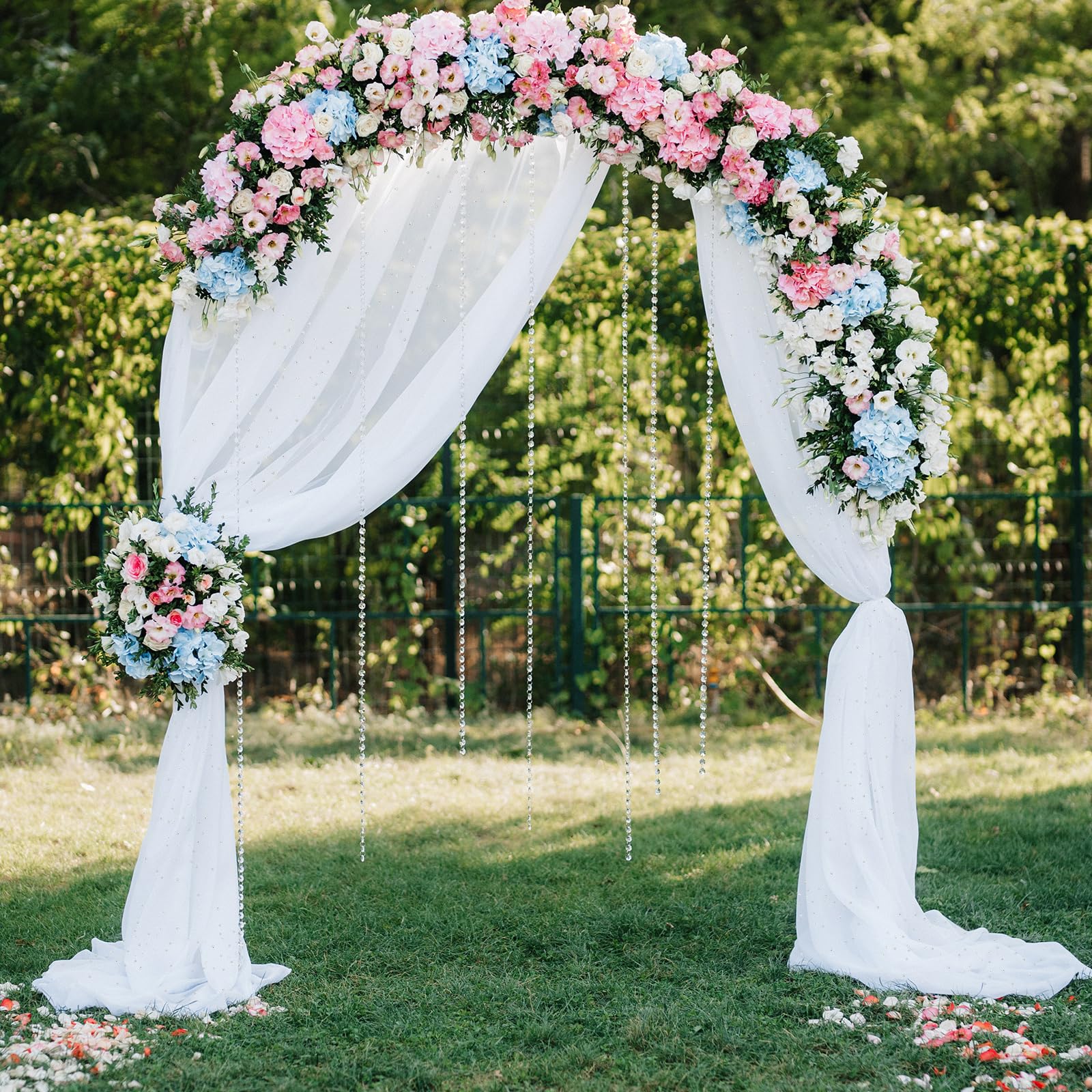 Confezione da 6 runner da tavola in tulle bianco perlato da 3 m, runner da tavola in stile bohémien, rustico, tovaglia per formaggio, romantico, per matrimoni, matrimoni, baby shower, feste di