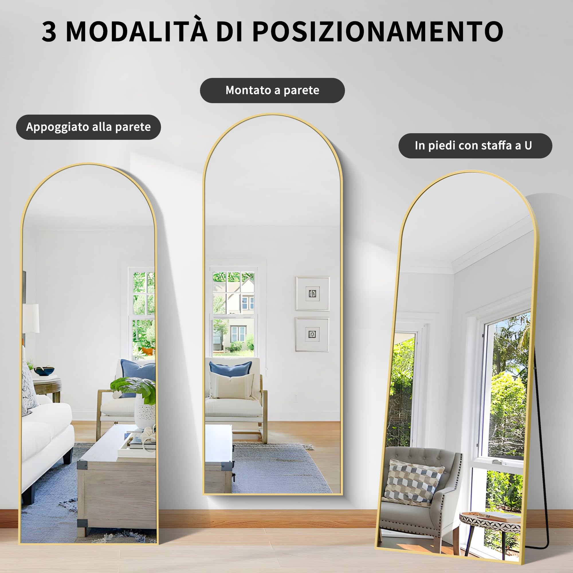 KOCUUY Specchi ad Arc a Figura Intera, 192 x 85 cm Oro Specchio da Appoggio Grande Per In Piedi, Grande Specchi da Parete Con Cornice In Metallo Per Soggiorno, Camera da Letto, Corridoio