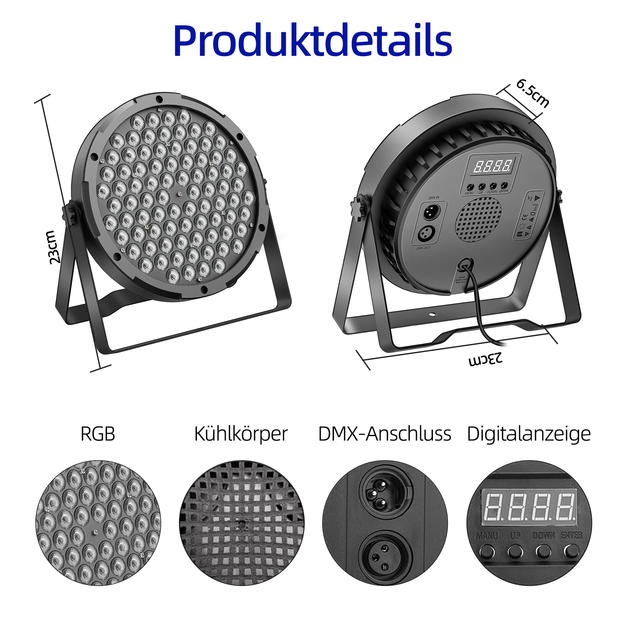 Confezione da 2 fari LED PAR (84 × 1 W RGB 3 in 1 LED, DMX512, Sound-to-Light) – 0-100% dimmerabile, angolo di diffusione 25°, illuminazione per palcoscenico per DJ, matrimoni, feste, chiesa