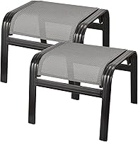 Deguifei 2-Pack Grey Patio Ottomans - Stackable Aluminum Outdoor Footrests, Textilene Wicker Footstools 300 lbs Capacity