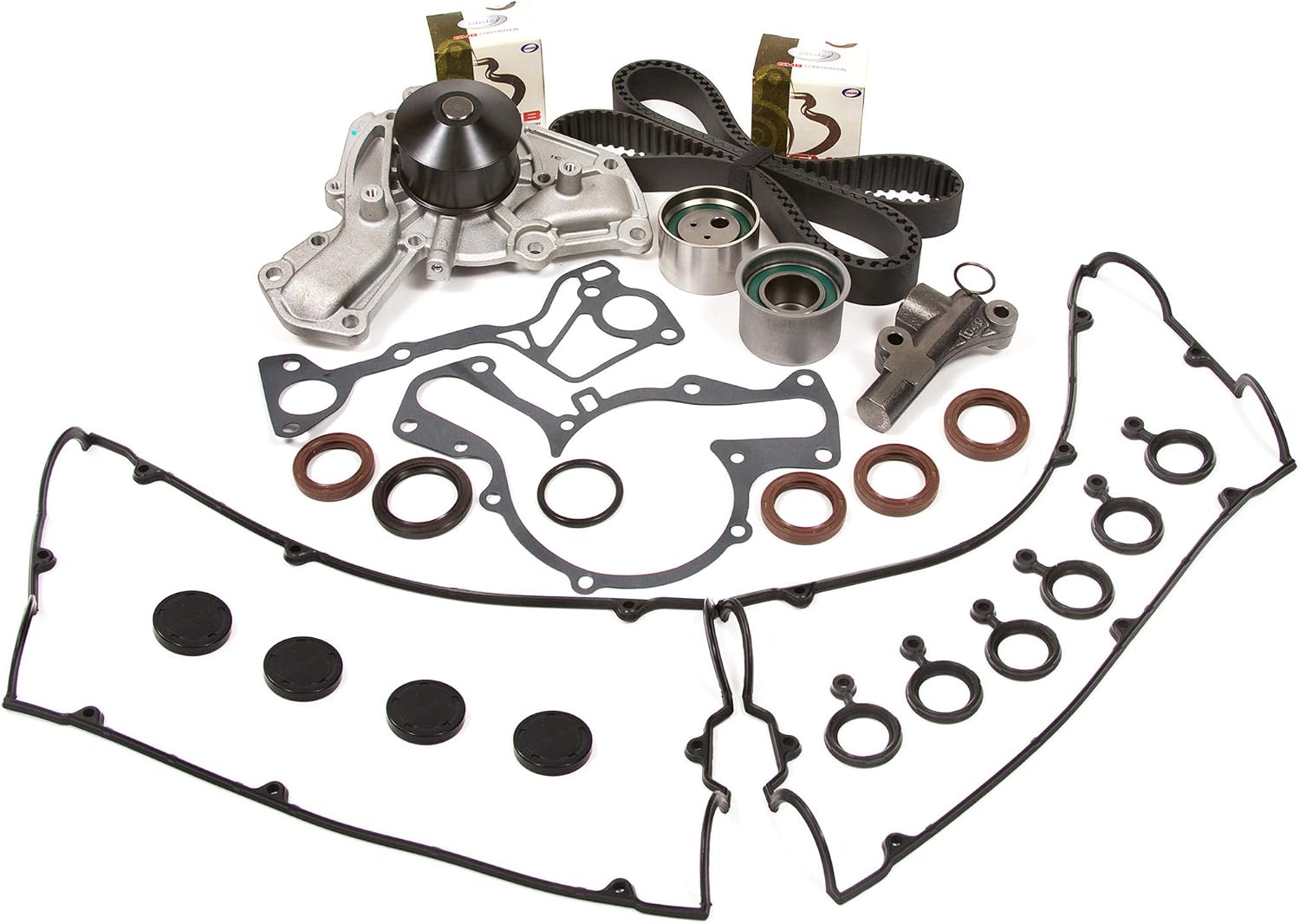 Evergreen TBK195HVCT Compatible With 91-99 3.0L DOHC Stealth Mitsubishi 3000GT Timing Belt Kit Tensioner Valve Cover Gasket Water Pump