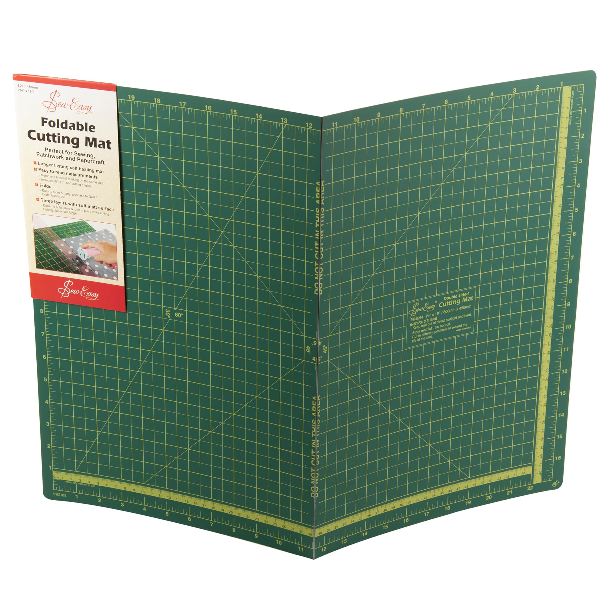 Sew Easy Foldable Cutting Mat – 60 x 45cm Self-Healing Cutter Imperial & Metric for Quilting Sewing Patchwork Dressmaking – Green