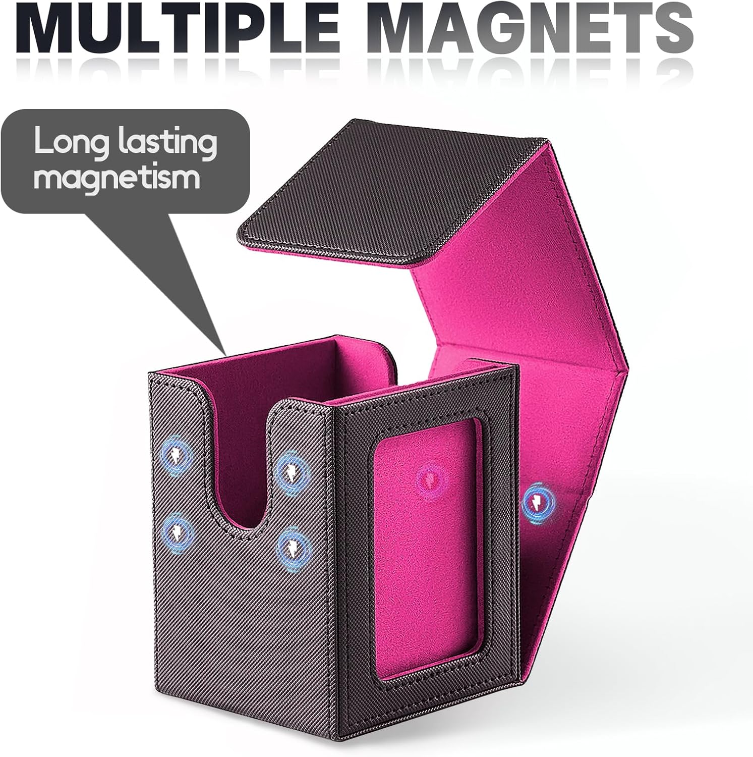 MTG Deck Box for Commander Display Window,Card Deck Box Fits 100 Double Sleeved Cards Applicable to all card transactions such as TCC/CCG/EDH (Black Purple)