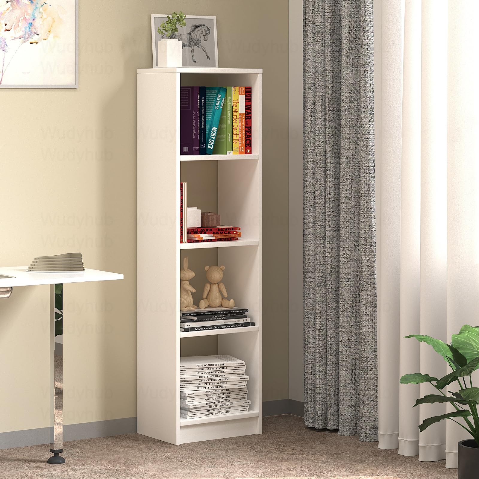 Engineered Wood Multipurpose Rack | Bookshelf Storage Organizer Stand | BS-07-4 Shelf-White-image-5