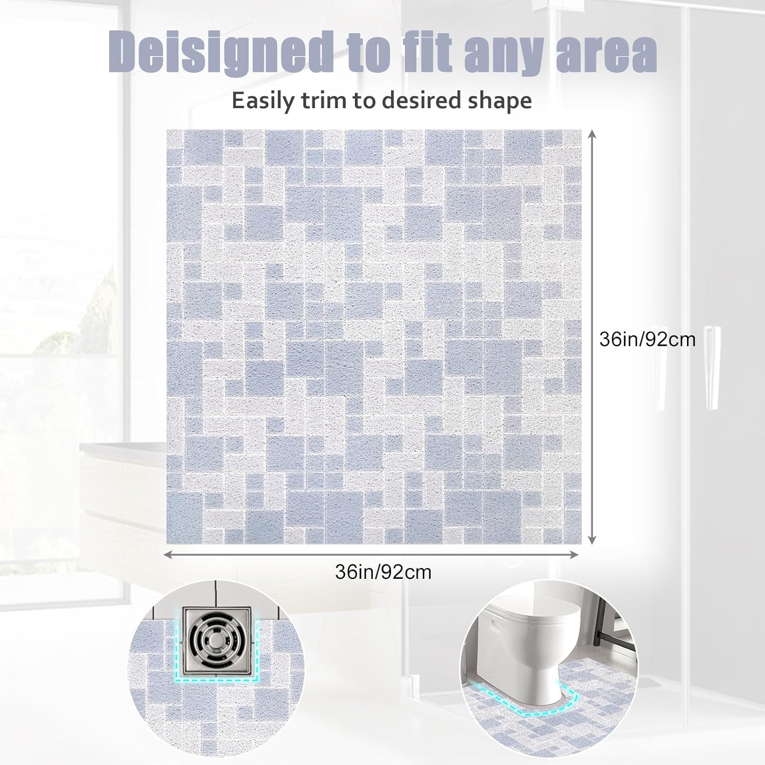 Square Shower Mat Non Slip: 36 x 36 Inch Bath Mat for Inside Shower Extra Large Loofah Shower Mat for Elderly Soft Textured Foot Massage Pad Bathroom Floor Mat for Wet Area, Without Suction Cups - Image 6