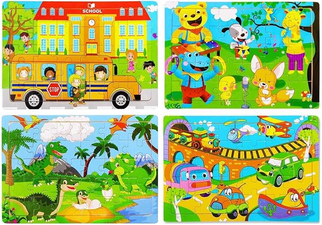 Wooden Jigsaw Puzzles for Kids 3-6 Year Olds -Traffic car 30 Piece Kids Puzzles Toys -Toddler Children Learning Educational Puzzles Toys for Set for Kids 3 4 5 6 Year Old(4 Puzzles)